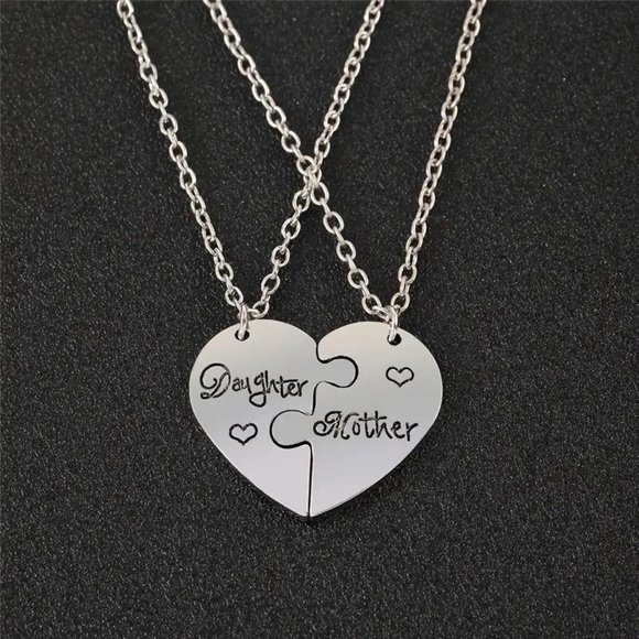 NEW "Mother & Daughter" Puzzle Heart Necklaces Silver 18"+ - Picture 6 of 6